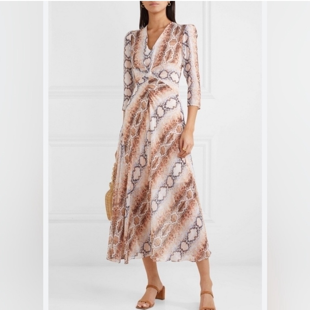 Maje Snake-Print Midi Dress in Beige and Brown